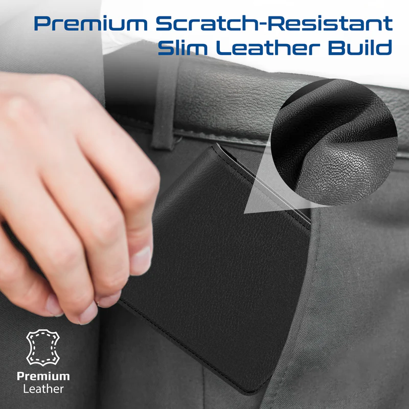 Promate PROWALLET-BLK - Anti-Loss Slim Leather Wallet With RFID Protection & Smart Tracking.