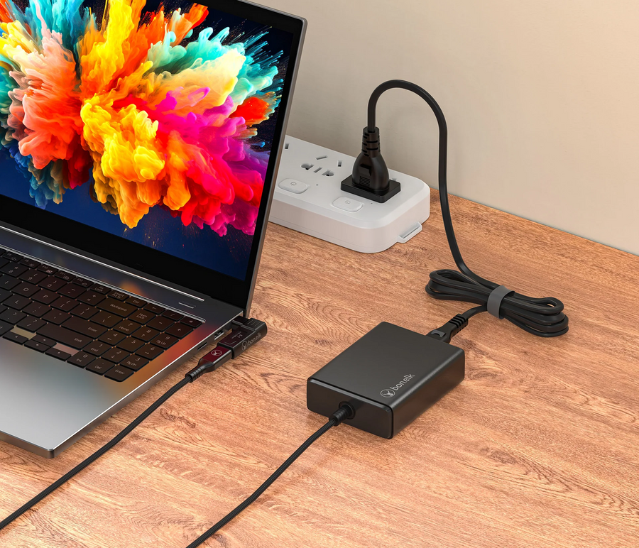 ELK-21786-R - Bonelk Long-Life 100W GaN Multi-Device Laptop Charger, In-Built Cable - 1.5m (Black)