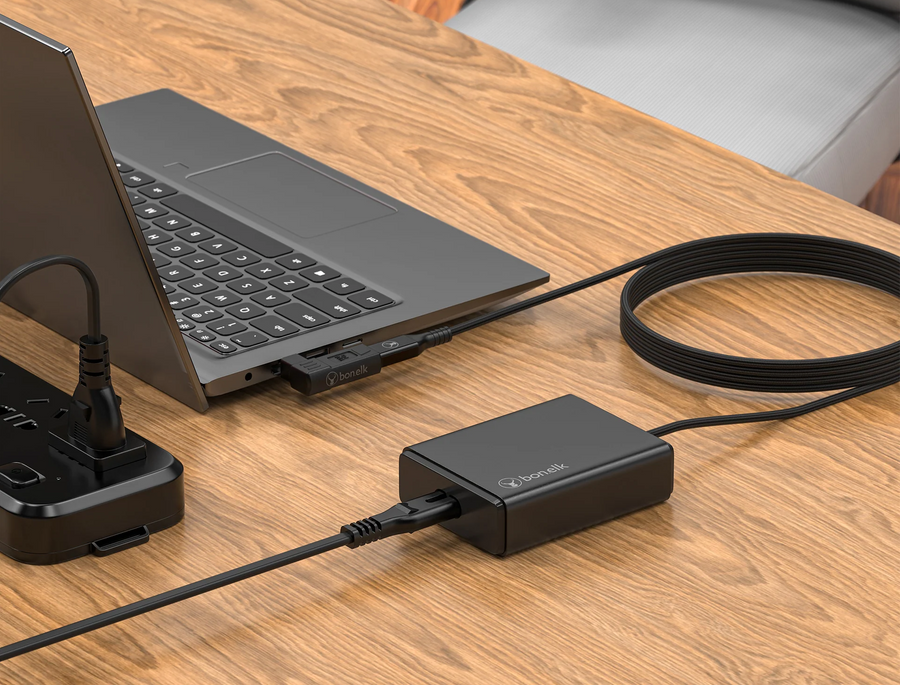 ELK-21786-R - Bonelk Long-Life 100W GaN Multi-Device Laptop Charger, In-Built Cable - 1.5m (Black)