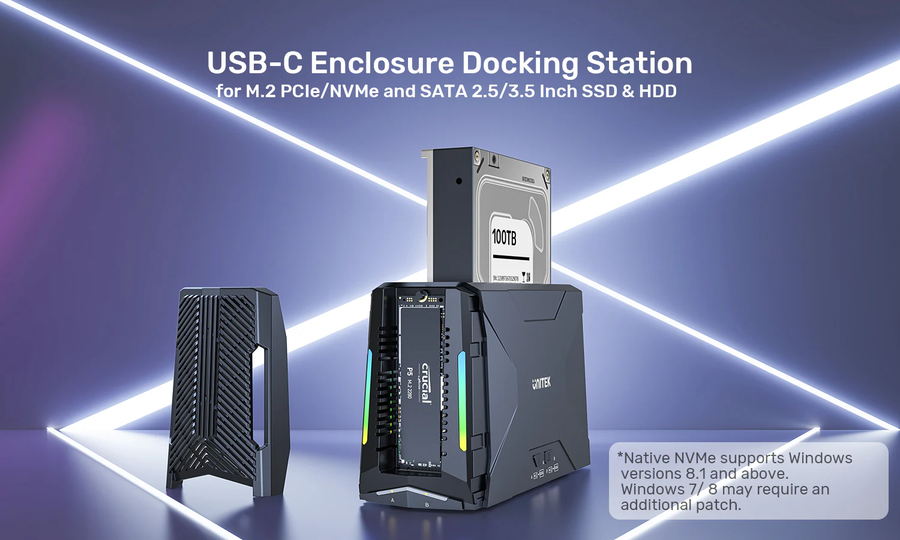 Unitek S1234B - USB-C Enclosure Docking Station. Supports Read/writing of 2.5”/3.5” SATA Drives.