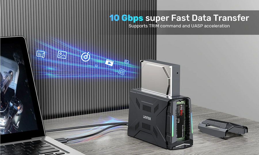 Unitek S1234B - USB-C Enclosure Docking Station. Supports Read/writing of 2.5”/3.5” SATA Drives.