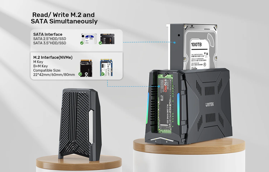 Unitek S1234B - USB-C Enclosure Docking Station. Supports Read/writing of 2.5”/3.5” SATA Drives.