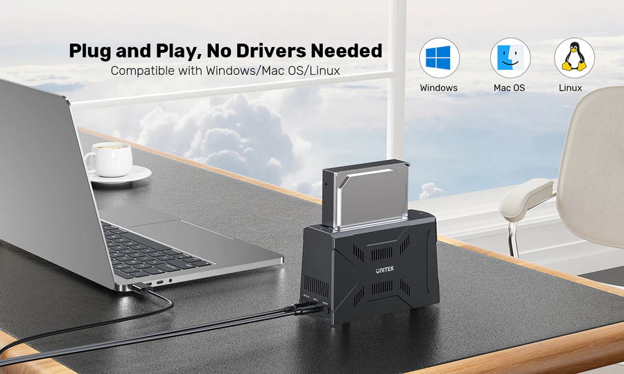Unitek S1234B - USB-C Enclosure Docking Station. Supports Read/writing of 2.5”/3.5” SATA Drives.