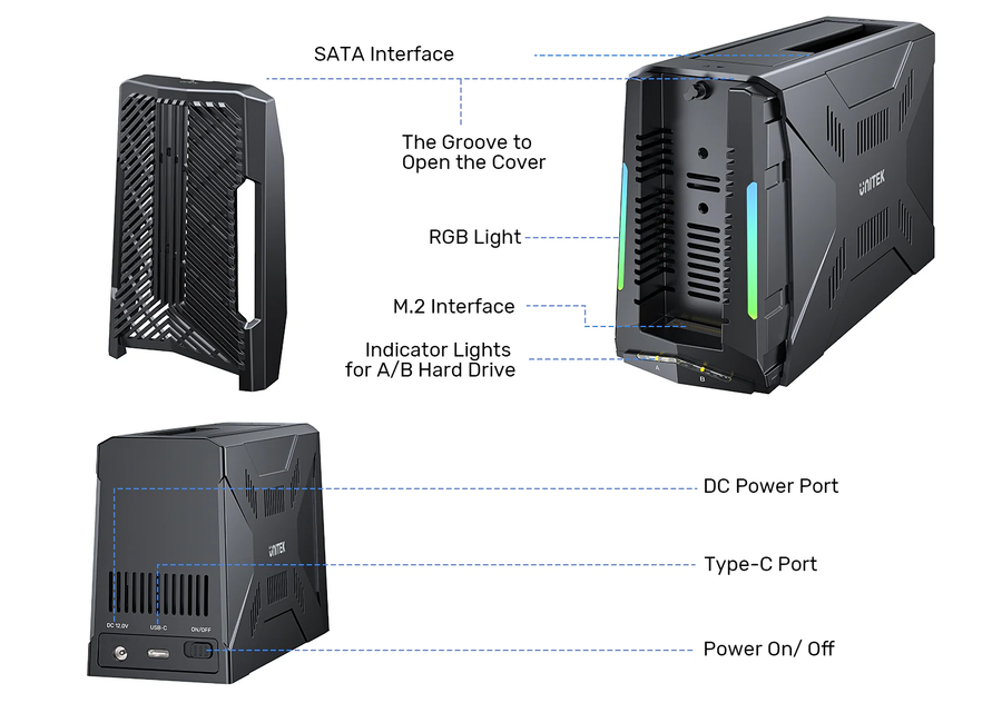 Unitek S1234B - USB-C Enclosure Docking Station. Supports Read/writing of 2.5”/3.5” SATA Drives.