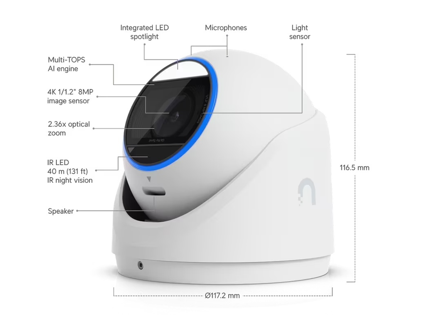 Ubiquiti UVC-G6-PRO-TURRET-W - UniFi Protect G6 Pro Turret Camera 8 Megapixel 4K 40m Infrared IK04 IP66 microSD slot White