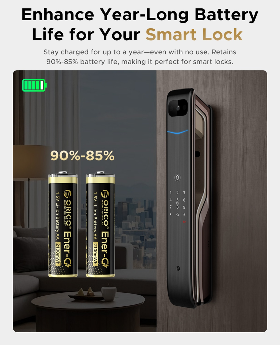 Orico Smart AA USB-C Rechargeable Lithium Battery (2 Pack Bundle) with Charging Cable and Box 2100mWh, 4-in-One USB-C Cable Included