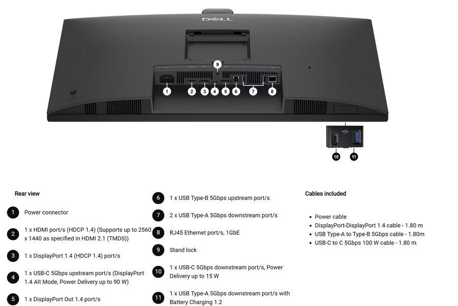 P2726DEV - DELL P-SERIES 27" (16:9) IPS 2560x1440 USBHUB KVM SWITCH WEBCAM HDMI DP USB-A/B/C H/ADJ 3Y