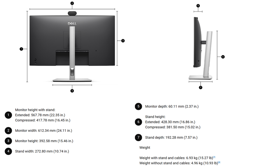 P2726DEV - DELL P-SERIES 27" (16:9) IPS 2560x1440 USBHUB KVM SWITCH WEBCAM HDMI DP USB-A/B/C H/ADJ 3Y