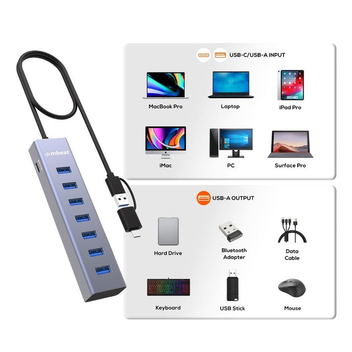 MB-HUB788 - mbeat 7-Port USB Hub with Dual USB-A & USB-C Connector