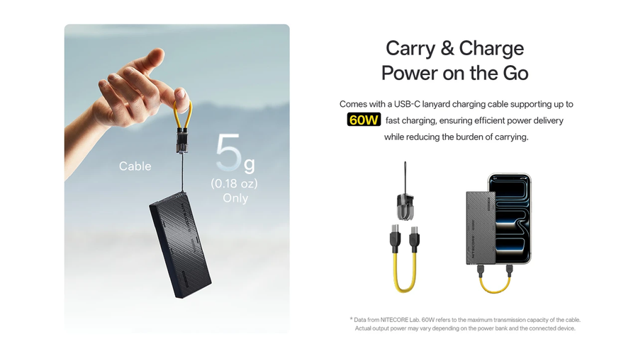 NB10000-G4 - NITECORE 10;000MAH POWER BANK GEN4 ULTRA LIGHTWEIGHT CARBON FIBER ENERGY BRICK