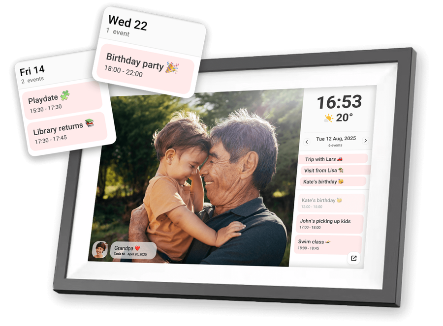 Jackson Frameo 10.1" WiFi Digital Photo Frame - White with Oak Frame 16GB Built in Memory - Play Video & Pictures - Touch Panel - Smart Frameo App Support - Android & IOS Support - 2.4Ghz