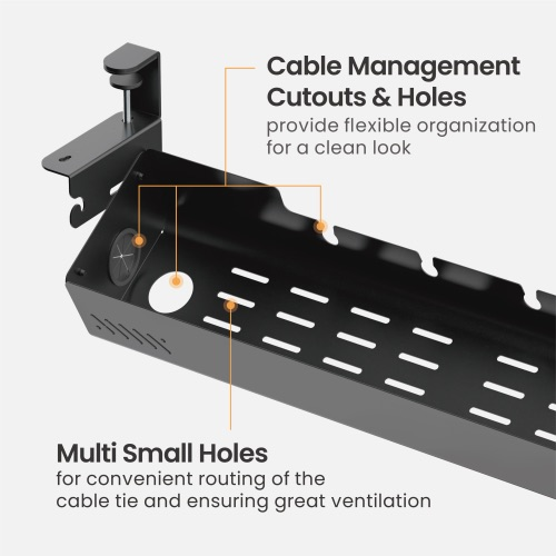 BRATECK CC11-22-2 - Clamp-On Under-Desk Cable Management Tray. Dims: 894×167×190mm