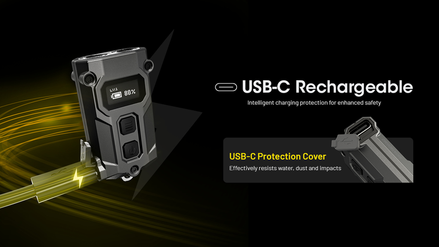 TINI3-G - NITECORE 600 LUMEN USB-C RECHARGEABLE KEYCHAIN TORCH GREY
