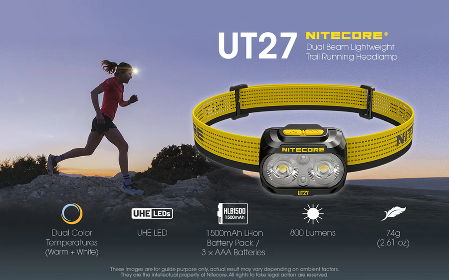 UT27 PRO YELLOW - NITECORE 800 LUMEN USB RECHARGEABLE LED HEADLAMP TORCH YELLOW