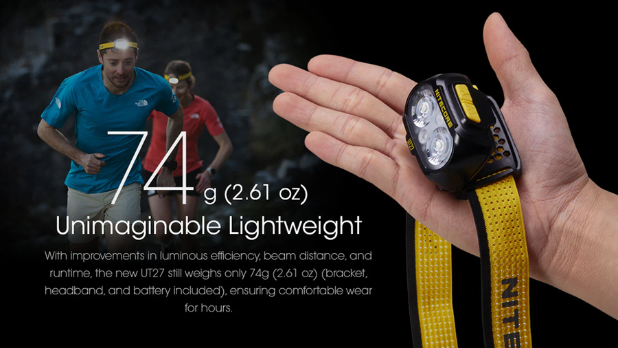UT27 PRO YELLOW - NITECORE 800 LUMEN USB RECHARGEABLE LED HEADLAMP TORCH YELLOW