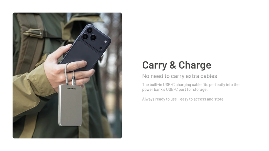 POCKET 5-B - NITECORE 5;000MAH MAGNETIC ULTRA THIN POWER BANK BUILT-IN USB C COBALT BLUE