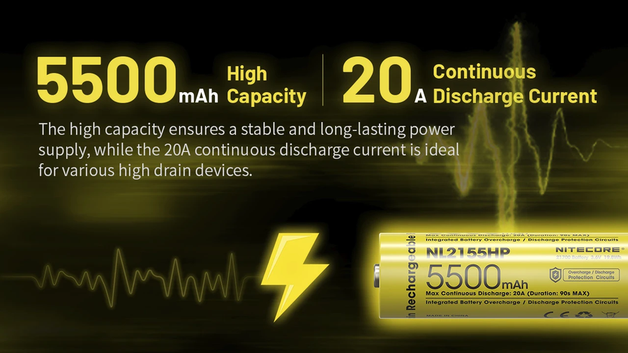 NL2155HP - NITECORE 5500MAH WIEDERAUFLADBARE 21700 LI-ION-BATTERIE