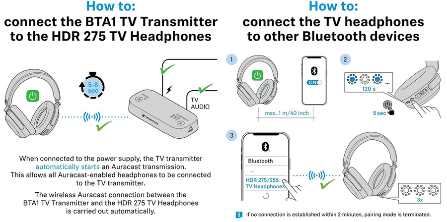 Sennheiser RS 275 Wireless TV Headphones with Auracast Bluetooth - Black
