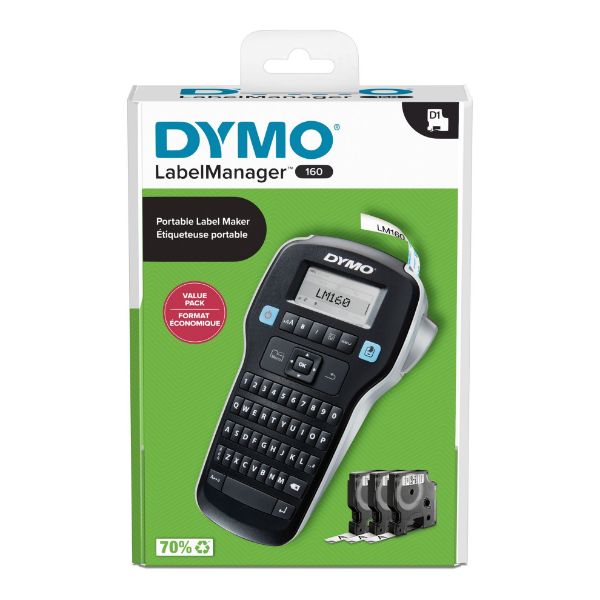 DYMO 2181011 - LabelManager 160p Portable Label Maker Value Pack. 3x D1 Rolls of Tape 12mm x
