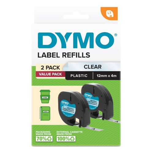2191233 - DYMO 2191233 - LetraTag Plastic Tape 12mm x 4M Clear 2-Pack