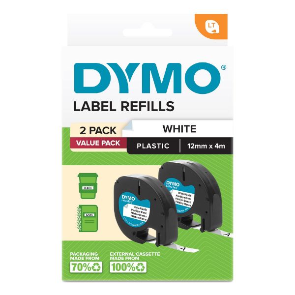 DYMO 2191235 - LetraTag Plastic Tape 12mm x 4M White 2-Pack