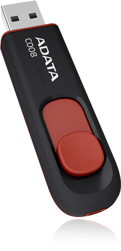 FP313-R16 - ADATA C008 USB 2.0 Flash Drive, 16GB, Schwarz/Rot, ausziehbar