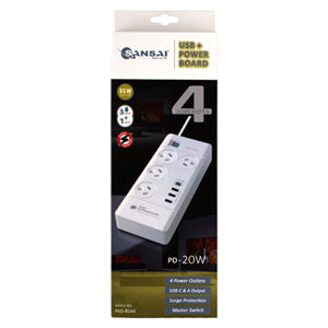SPB0153 - Sansai 4 Way Surge Powerboard with 3 x USB-A & 1x USB-C