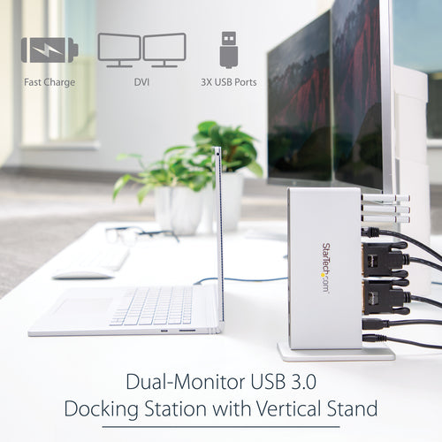 USB3SDOCKDD - STARTECH.COM USB 3.0 DOCKING STATION DUAL MONITOR DVI/VGA/HDMI, 5XUSB, GBE 3 YR