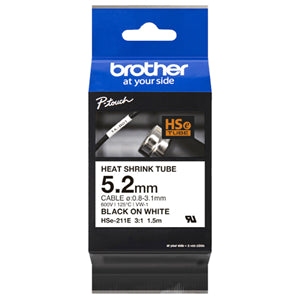 BCH505 - Brother HSe-211E 5.2mm x 1.5m Black on White Heat Shrink Tape