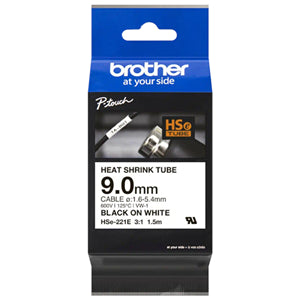 BCH510 - Brother HSe-221E 9.0mm x 1.5m Black on White Heat Shrink Tape