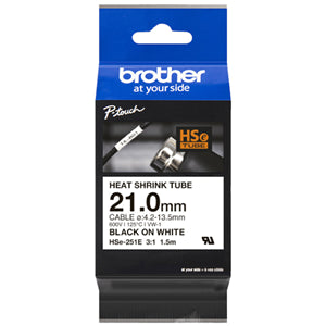 BCH521 - Brother HSe-251E 21.0mm x 1.5m Black on White Heat Shrink Tape