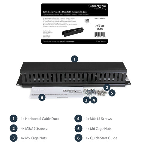 CMDUCT2U - STARTECH.COM 2U SERVER RACK CABLE MANAGEMENT PANEL WITH COVER 2 YR