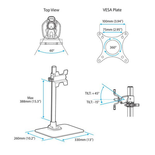 STARTECH.COM SINGLE MONITOR SWIVEL STAND - FOR UP TO 34" VESA MONITORS 10 YR
