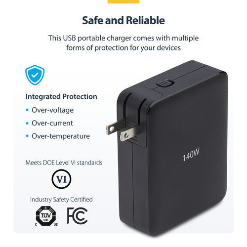 STARTECH.COM 140W USB-C WALL CHARGER, USB-C/USB-A, PD GAN POWER ADAPTER, 2 YR
