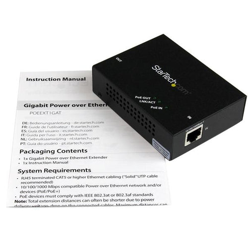 StarTech.com POEEXT1GAT - Gigabit PoE+ Extender - 802.3at/af -100m