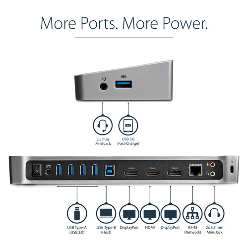 USB3DOCKH2DP - STARTECH.COM USB 3.0 DOCKING STATION TRIPLE MONITOR DISPLAYPORT/HDMI, 5XUSB 3 YR