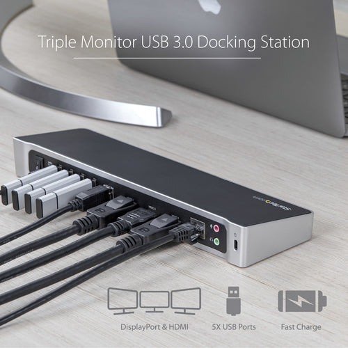 USB3DOCKH2DP - STARTECH.COM USB 3.0 DOCKING STATION TRIPLE MONITOR DISPLAYPORT/HDMI, 5XUSB 3 YR