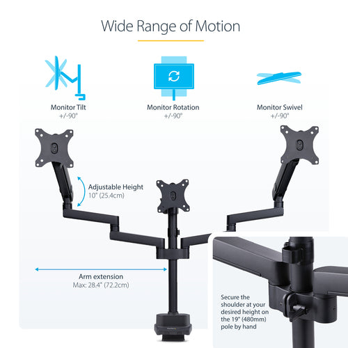 StarTech.com 3MP2AG-MONITOR-ARM - Dreifach Monitor Schreibtischhalterung 27 Zoll Bildschirme