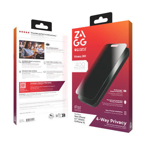Zagg InvisibleShield iPhone 16/15 Glass Elite Privacy 360