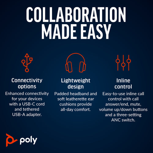 Poly Blackwire 8225 Stereo Microsoft Teams Certified USB-C Headset+USB-C/A Adptr