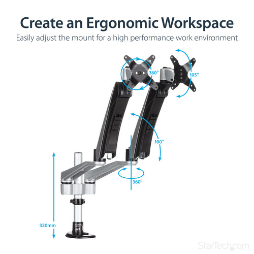 STARTECH.COM DESK MOUNT DUAL MONITOR ARM - ARTICULATING - UP TO 30" DISPLAY 10 YR