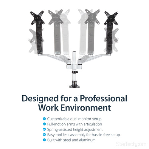 STARTECH.COM DESK MOUNT DUAL MONITOR ARM - ARTICULATING - UP TO 30" DISPLAY 10 YR