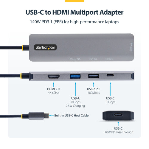 StarTech.com 164B-USBC-MULTIPORT - USB-C HDMI Multiport Hub 4K 60Hz