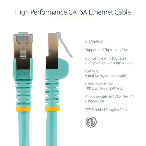 STARTECH.COM 1.5 M CAT6A CABLE - AQUA - SNAGLESS RJ45 CONNECTORS, LTW