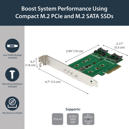 PEXM2SAT32N1 - STARTECH.COM 3PT M.2 SSD ADAPTER CARD - 1X PCIE (NVME) 2X SATA M.2 PCIE 3.0 2 YR