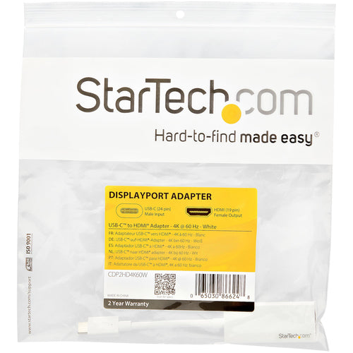 StarTech.com CDP2HD4K60W - USB C to HDMI Adapter - 4K 60Hz