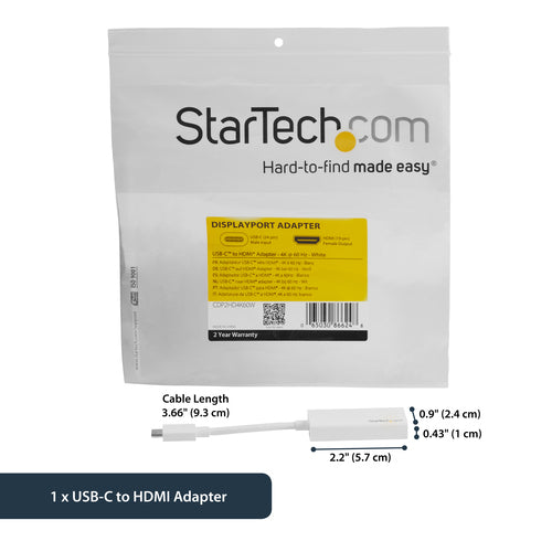 StarTech.com CDP2HD4K60W - USB C to HDMI Adapter - 4K 60Hz