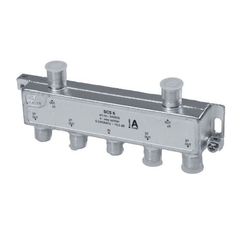 RF 6-Way Splitter 5-2400MHz. All ports power pass - diode steered