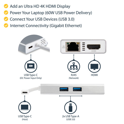 StarTech.com DKT30CHPDW - USB C Multiport Adapter - PD - Silver.