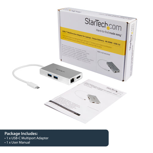 StarTech.com DKT30CHPDW - USB C Multiport Adapter - PD - Silver.